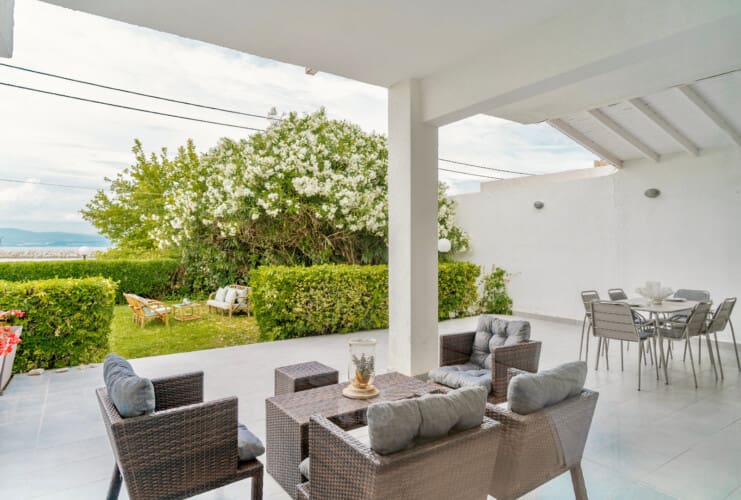 Outdoor seating and dining area