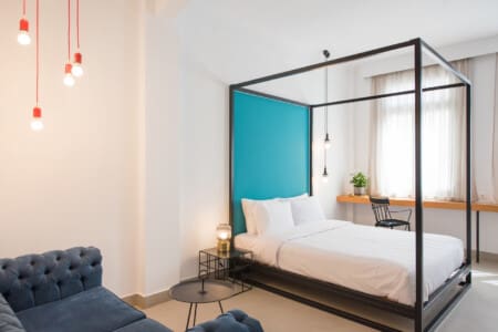 Seating area and double bed