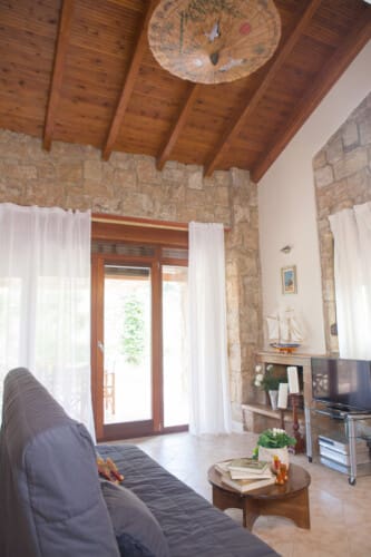 Living area with TV and fireplace