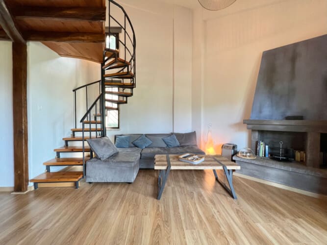 Living area with fireplace