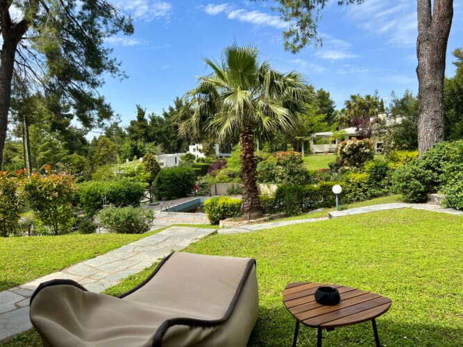 Private garden with shared pool